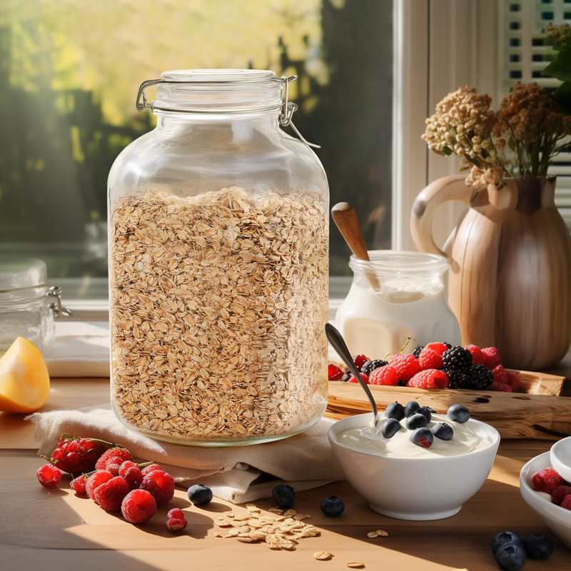 Contenant à riz 152 oz, contenants de sucre à farine, bocaux en verre avec couvercle hermétique, pot Mason de 1,17 gallon