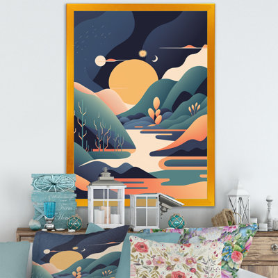 «Graphic Mountain Trees in Orange and Blue II», reproduction sur toile