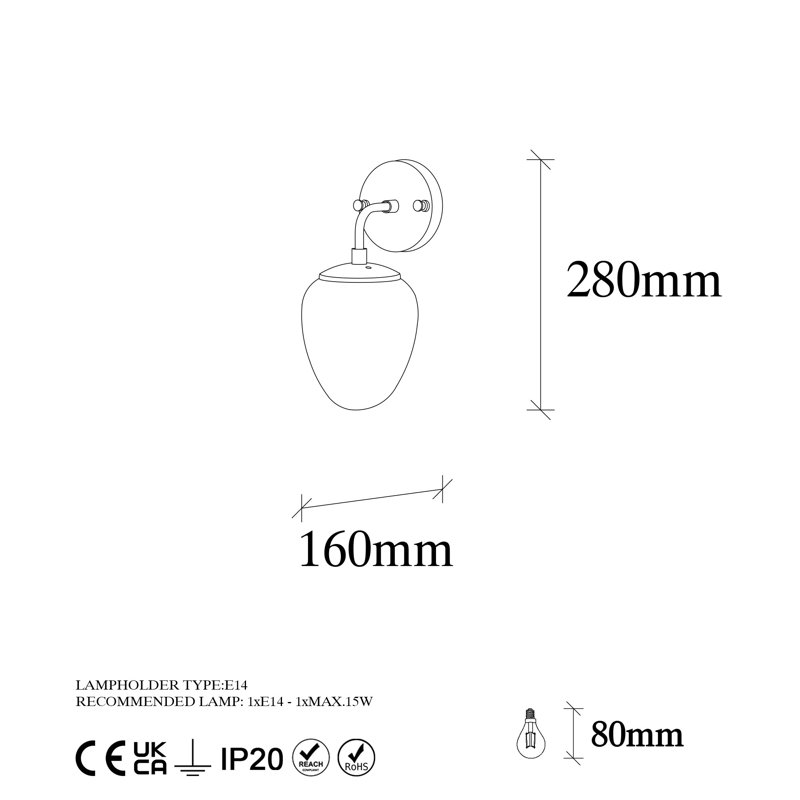 Lampe murale rétro en cuivre 11,8 po x 6,3 po x 11 po | Corps en métal durable avec capuchon en verre et plaque de base | Design scandinave moderne, douille E14 (15 W maximum) | Parfait pour la décoration glamour d'une maison ou d'un hôtel