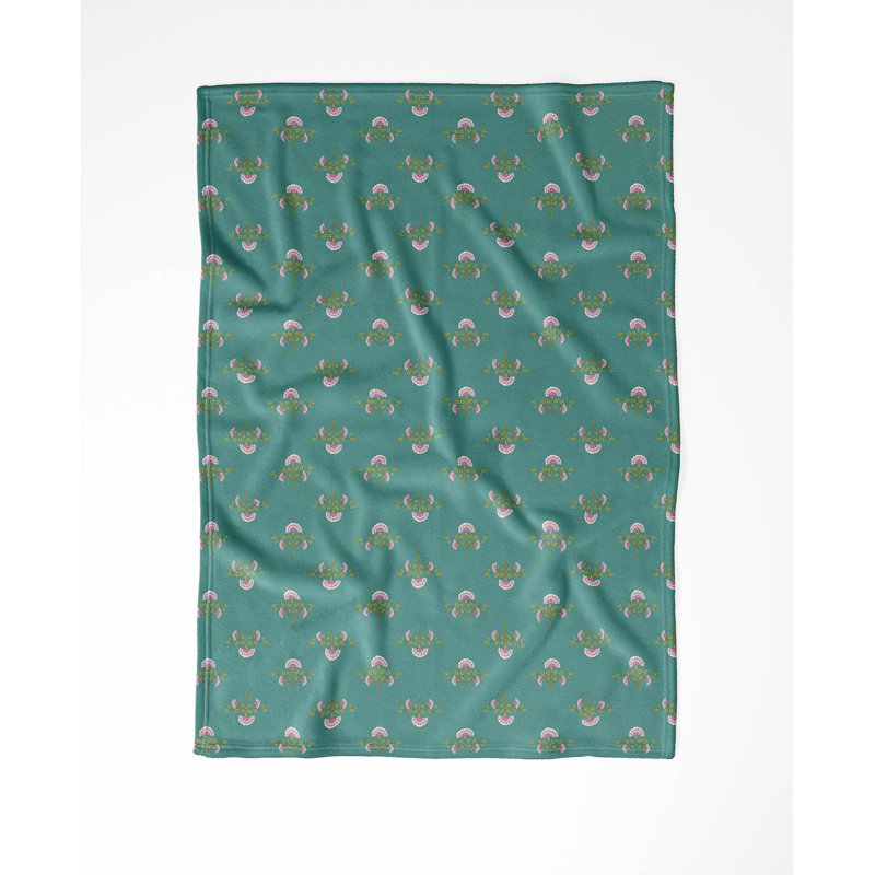 Couverture en velours de polaire Flora, L 60 po x l 50 po, Floral bleu sarcelle