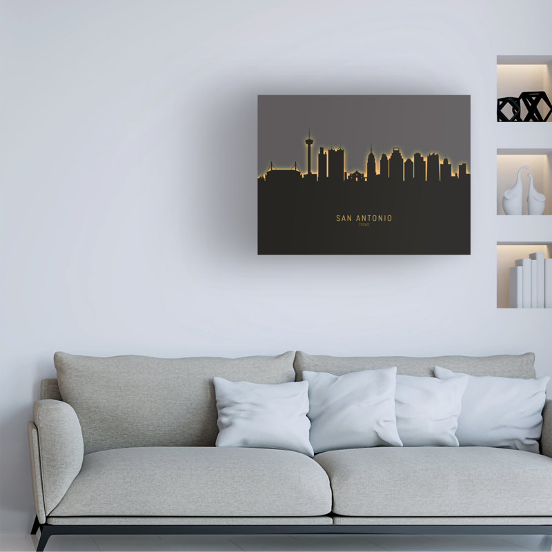 «San Antonio Texas Skyline Glow II», art de Michael Tompsett, H 24 po x l 32 po x P 2 po