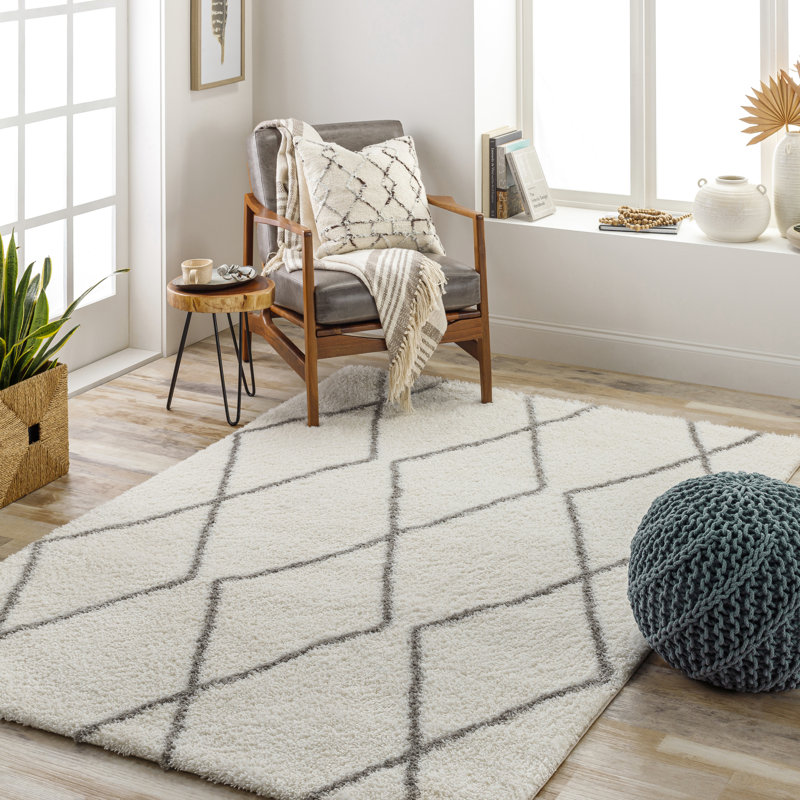 Bassiru Geometric Machine Woven Area Rug in Ivory/Brown, Rectangle 7'10" x 10'