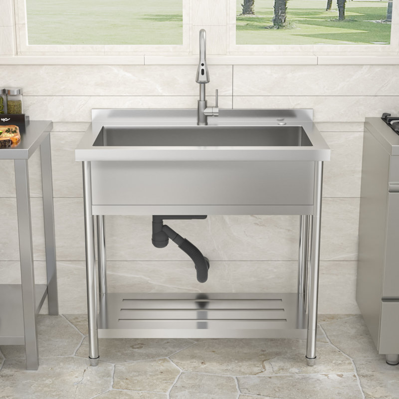 36 in. W x 21 in. D Stainless Steel Freestanding Single Bowl Utility Sink Laundry Sink with Pull Out Kitchen Sink Faucet