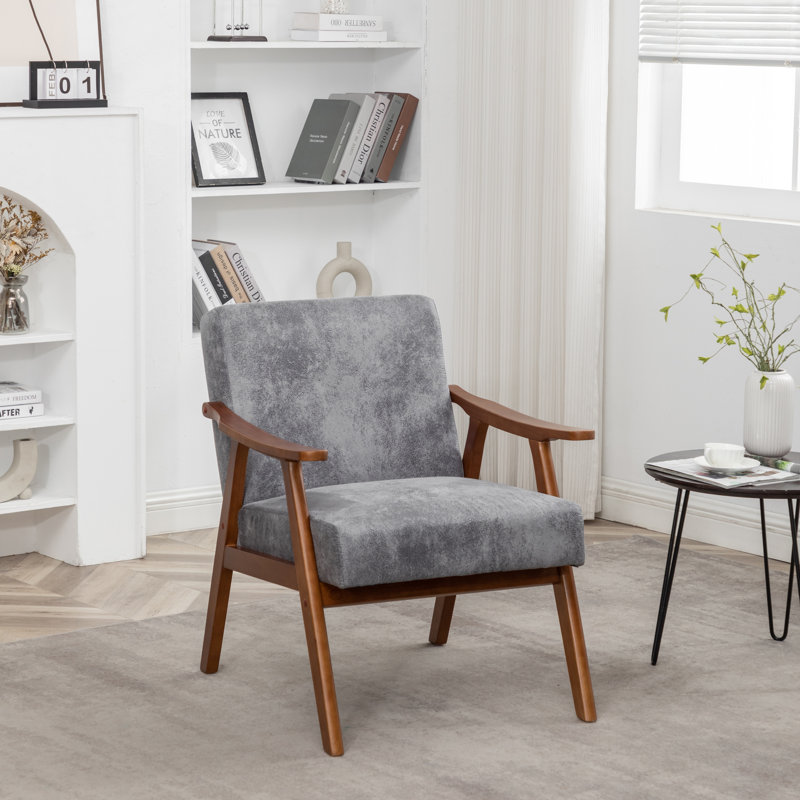 Fauteuil avec structure en bois massif, H 32,3 po x l 31,1 po x L 26,37 po, Velours gris velours