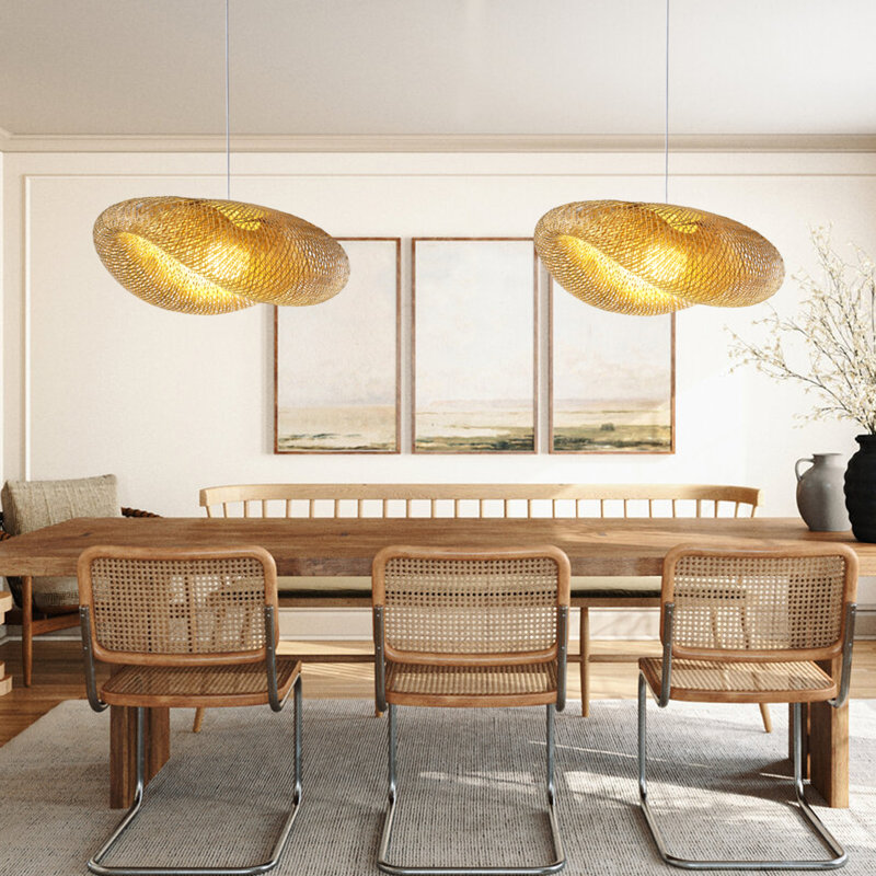 Bamboo Chandelier 32.25" Rattan Chandelier with Adjustable Height