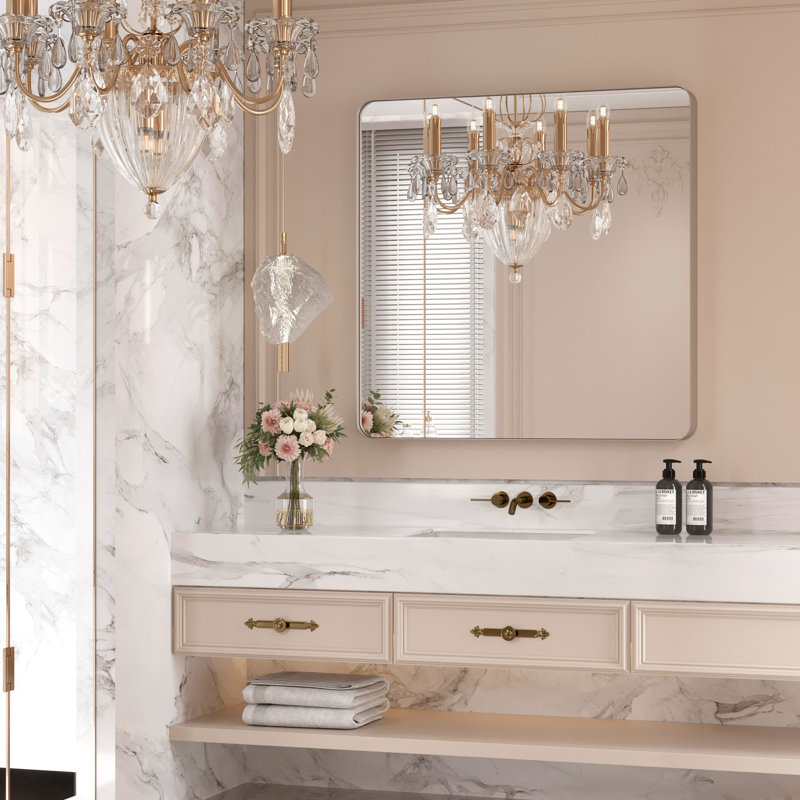 Miroir de salle de bain mural Premium Premium, Nickel brossé, Carrée, 36 po x 36 po