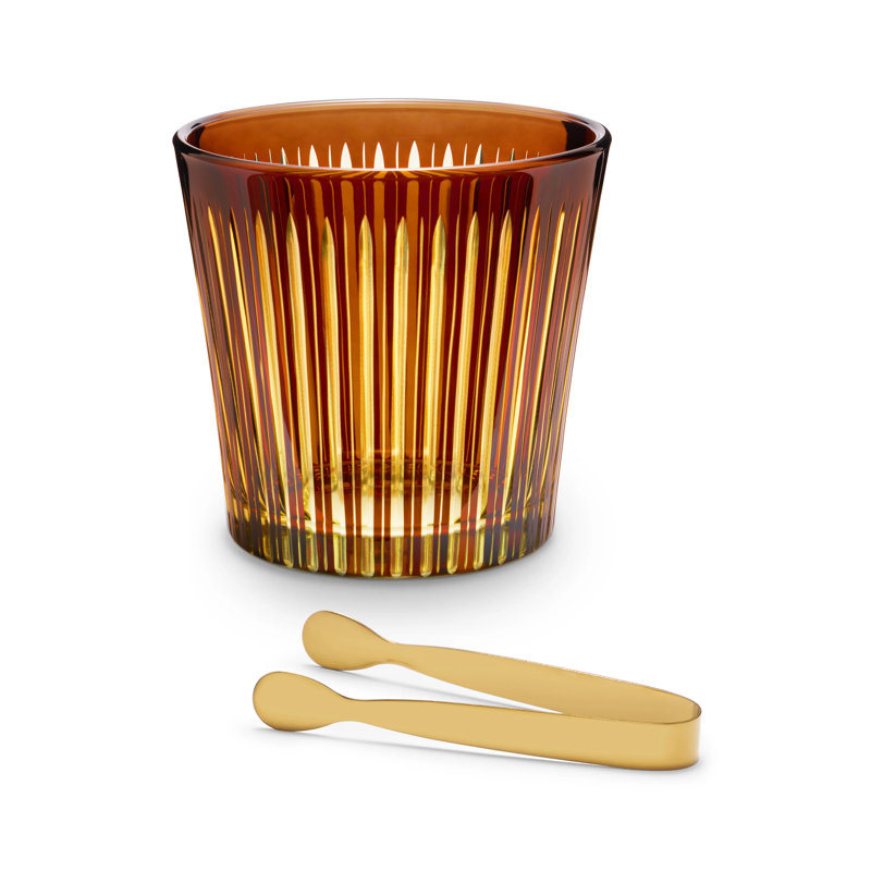 Prism Ice Bucket & Tongs - Amber/Honey