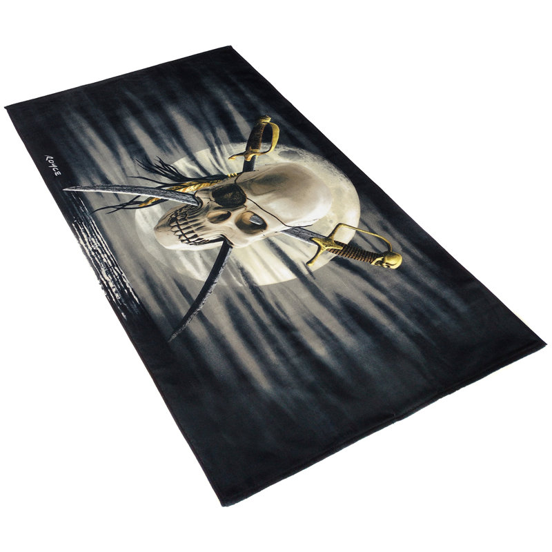 East Urban Home Patch Skull Printed Beach Towel | 100% Cotton Pool Towel 30"x60