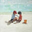 Toile marine et côtière bleue - décor de petites filles à la plage
