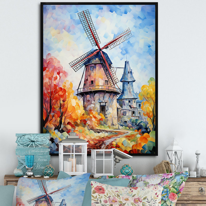 Fauvist Windmill Meadows III - Wind Turbines, art mural, Cadre flottant noir, 44" H x 34" W