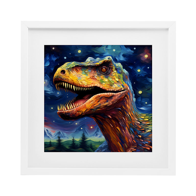 Starry Sky Dinosaur, reproduction encadrée sous verre, design by Creative Studio, H 13 po x l 13 po, Cadre blanc côtier