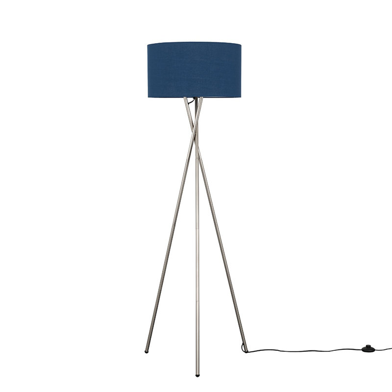 Misner 155cm Camden Tripod Floor Lamp with Large Reni Shade, No, Navy Blue, Brushed Chrome 