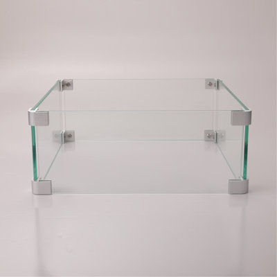 14.4"X14.4" Transparent Square Fire Table Windbreak Defence, 2.5Lb Glass Protection, 14.4"X5.5",