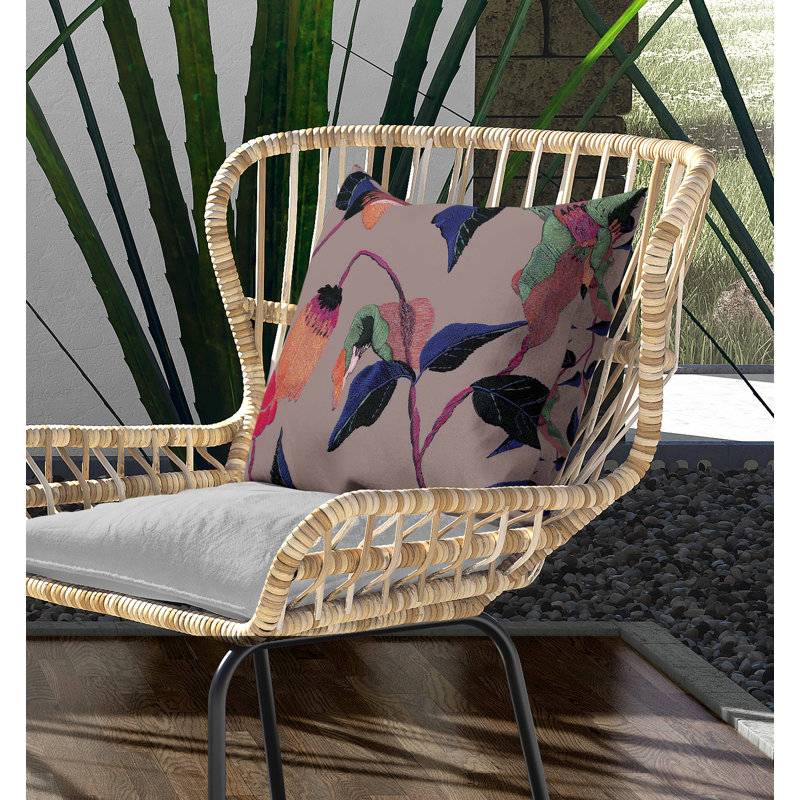 Coussin intérieur / extérieur Nature's Emb broderie, Carré 20 po, Bleu / beige / rose / mauve