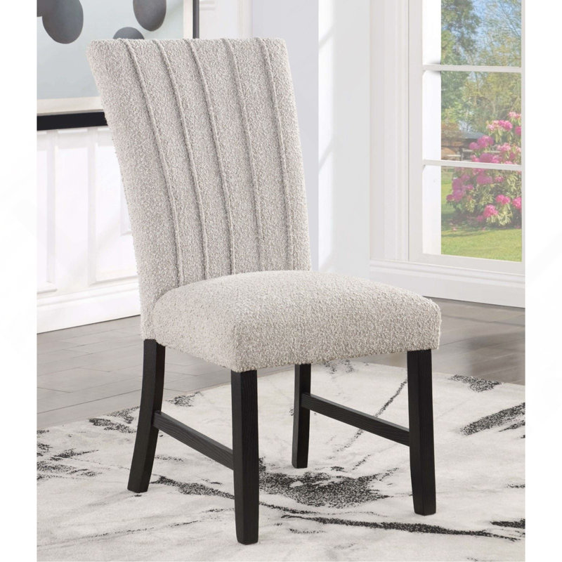 Classic Parson Chair Grey Boucle Fabric 2Pc