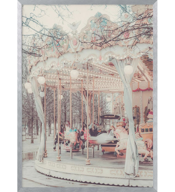 "Paris Carousel III", art mural texturé encadré, Argent, H 24 po x l 18 po