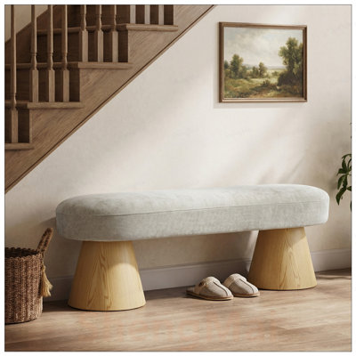 Banc de salle à manger et d'entrée rembourré polyvalent en chenille, avoine, capacité de 300 lb, aucun assemblage requis