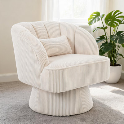 Fauteuil d'appoint pivotant moderne à 360 ° avec fauteuil rembourré avec dossier rayé et rembourrage moelleux, chaise longue ronde confortable pour le salon, la chambre à coucher, le coin lecture