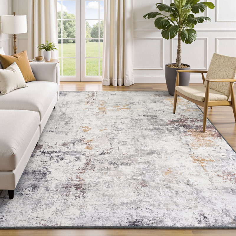5'X7' Modern Abstract Washable Area Rugs for Living Room Brown Grey, Rectangle 5' x 7', Brown
