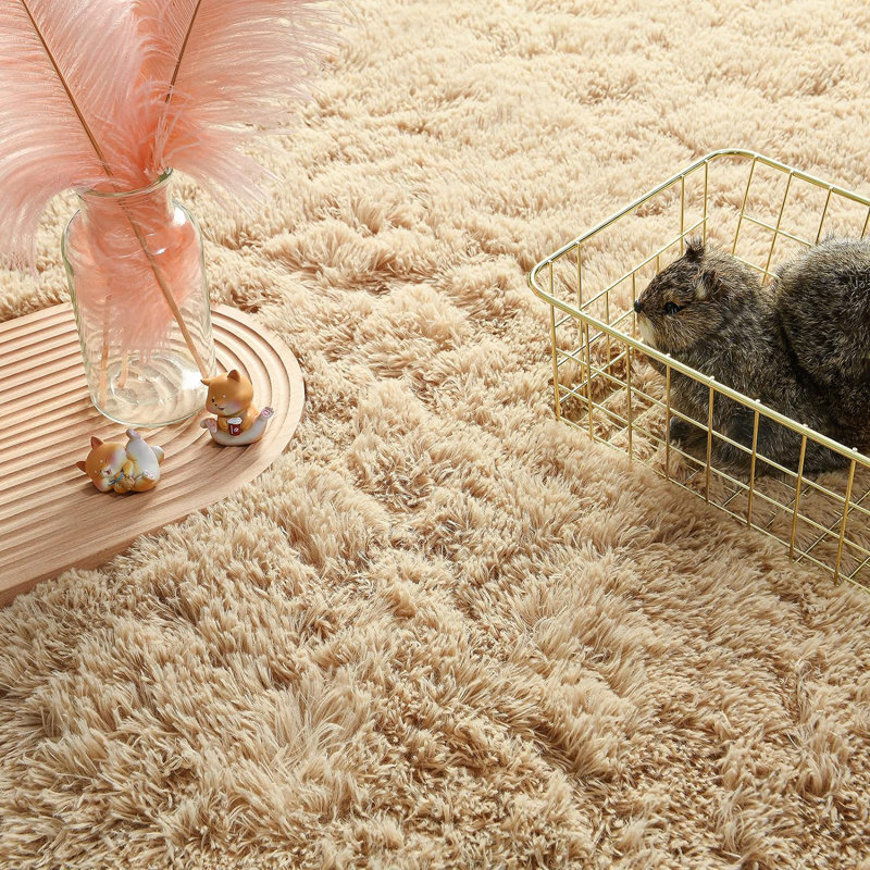 Tapis à poil long Shahen, Rectangulaire 8 pi x 10 pi, Beige