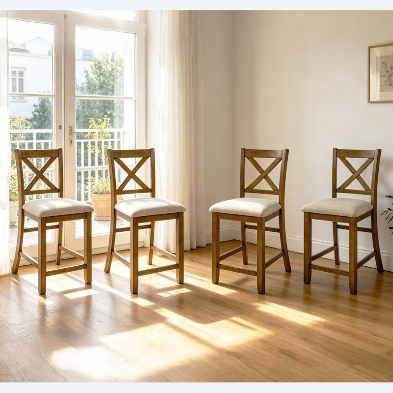 Ensemble de 4 chaises de salle à manger en bois à hauteur de comptoir avec siège rembourré et dossier en X