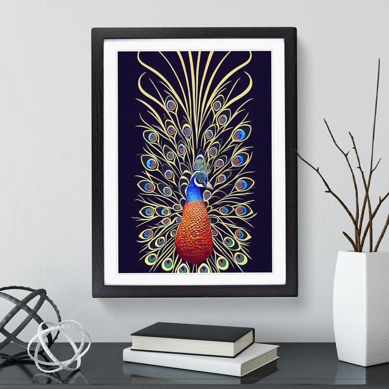 Fascinating Peacock No.1 - Framed Print, Black, 34cm H x 25cm W x 2cm D