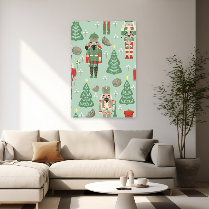 Festive Nutcracker Pattern Classic Playful Traditional Winter Landscape Wall Art Print 1 Piece Wrapped Canvas Wall Art