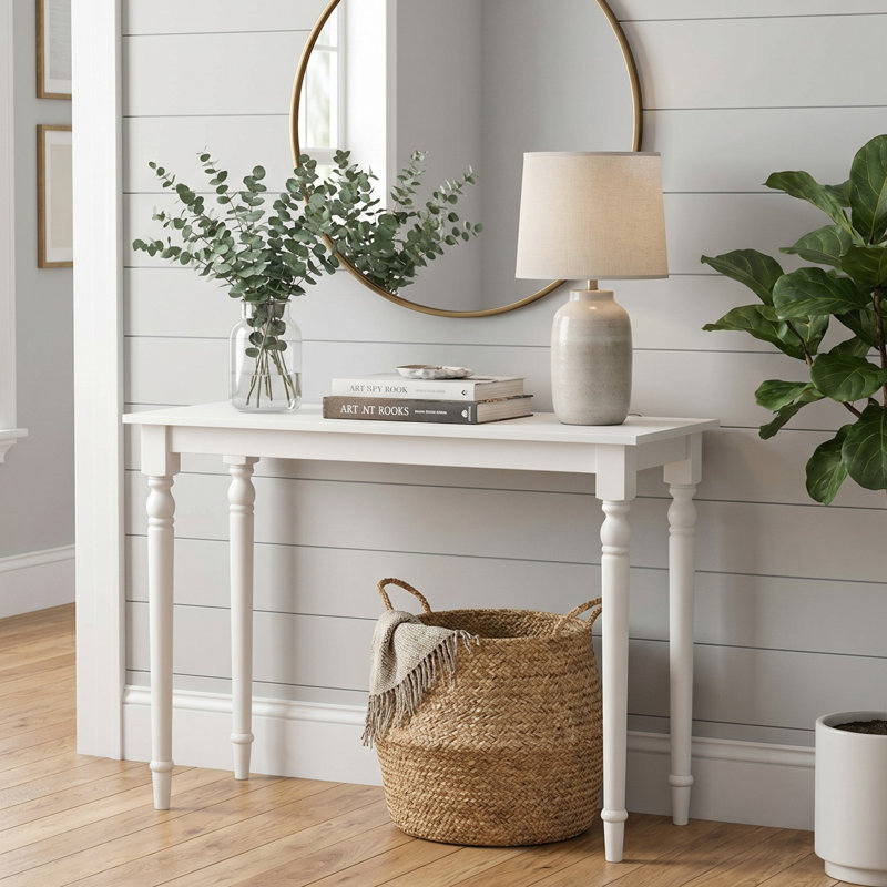 Contemporary White 48" Rectangular Bar Table with Space-Saving Spindle Legs, Antique White