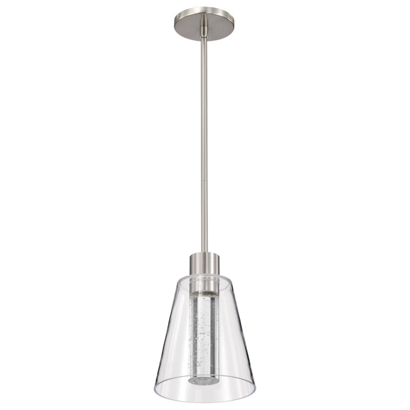 Abbondio - Luminaire suspendu DEL - Cristal à bulles K9 - 3000K CCT, H 46 po x l 7,25 po x P 7,25 po, Nickel brossé