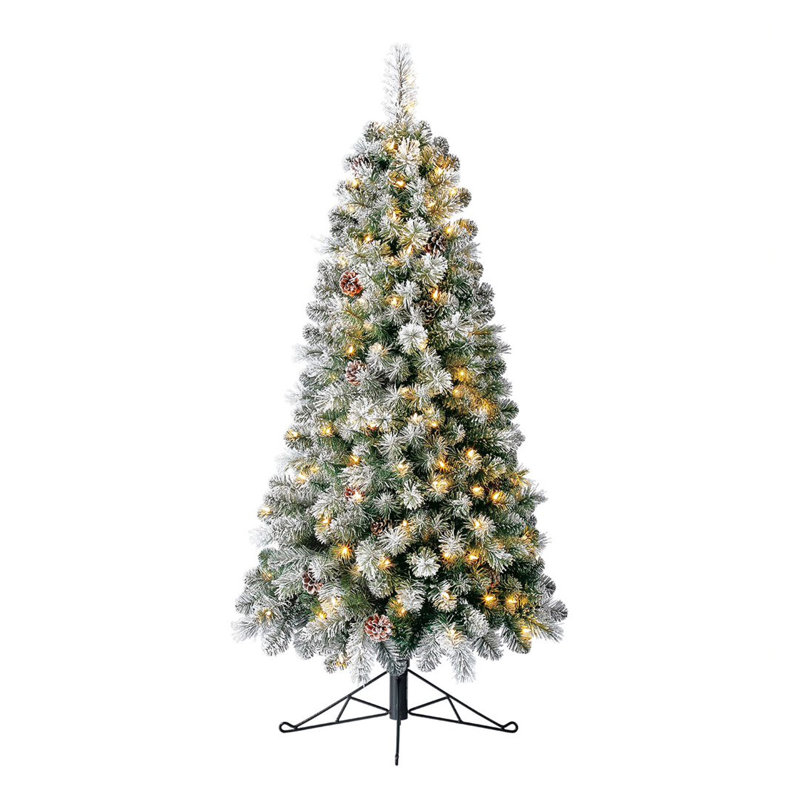 Home Heritage Flocked 5 Ft Artificial Half Christmas Tree Prelit with 100 LED Lights