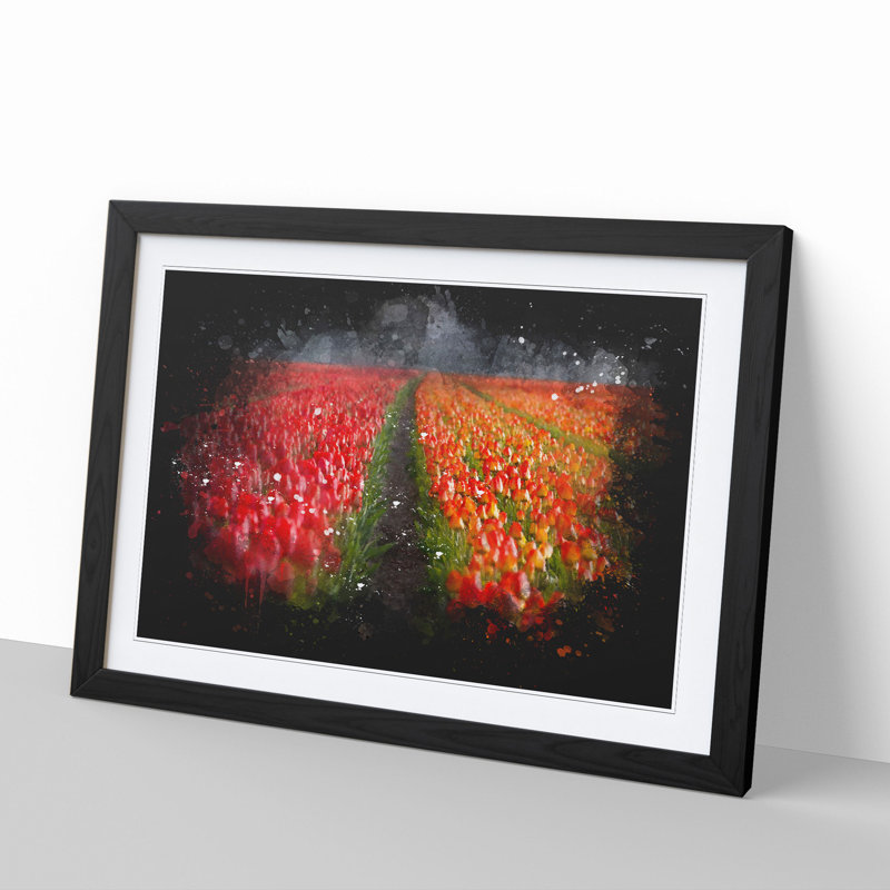 Field of Tulips - Picture Frame Graphic Art, 27cm H x 36cm W x 2cm D, Black Framed