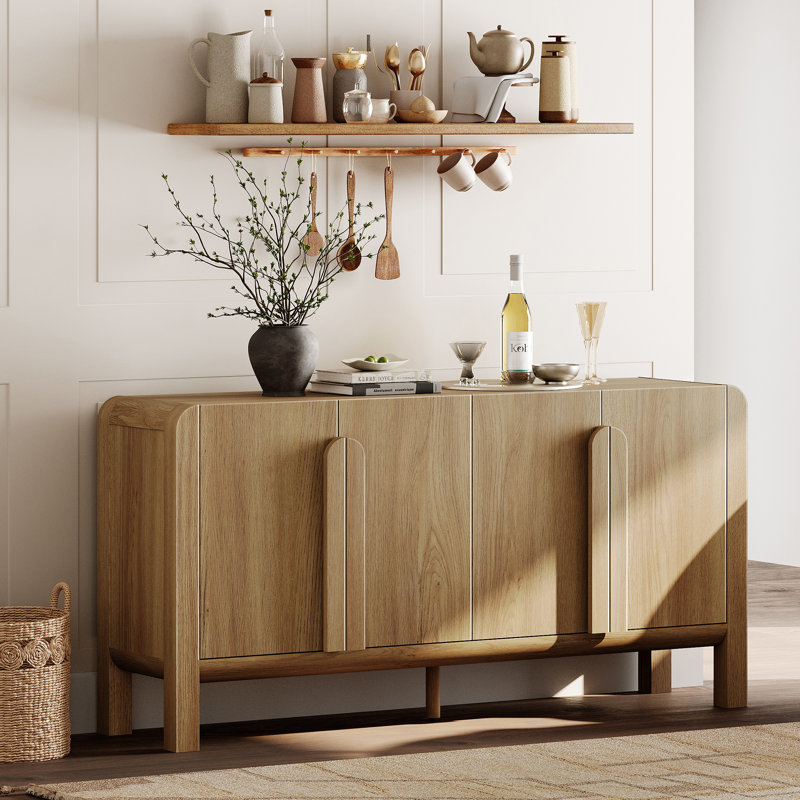 Buffet Mid-Century en bois avec rangement Adora, Noyer