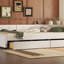 Grand lit plateforme tapissier avec port USB et 2 tiroirs (lit)
