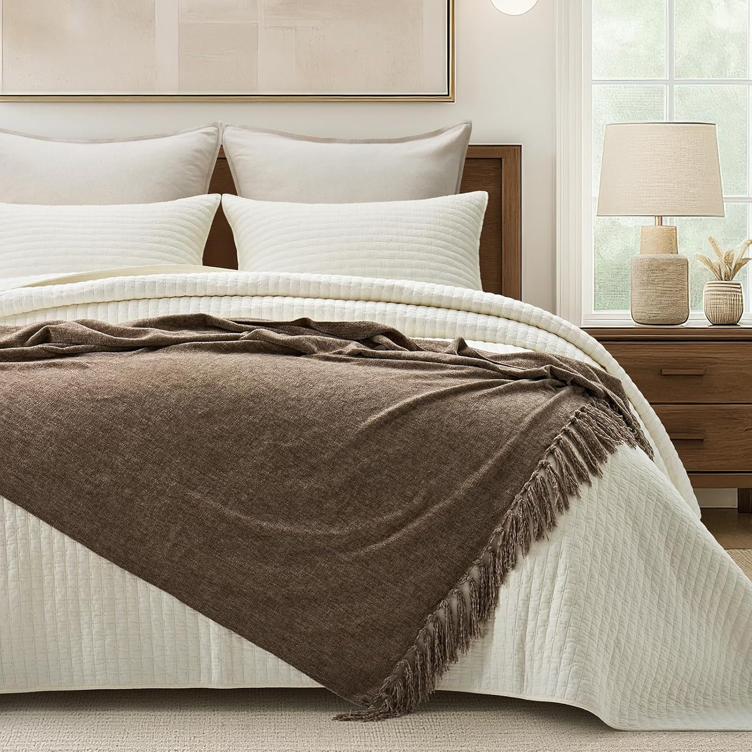 Soft Chenille Throw Blanket, 80" L x 60" W, Mocha Brown
