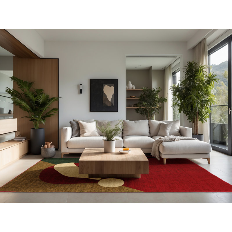 Soft Plush Fearn Christmas Modern & Contemporary Abstract Area Rug in Brown – Red Binding, 2x5