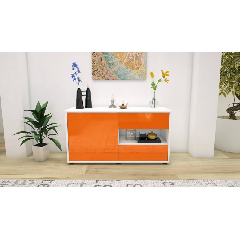 Dallin 92cm W 2 - Drawer Chest of Drawers, High-gloss Orange / Matte White