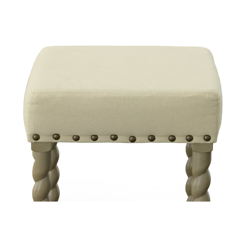 Élégant tabouret de bar beige de 30 pouces avec pieds torsadés orge et revêtement en lin, Gris patiné