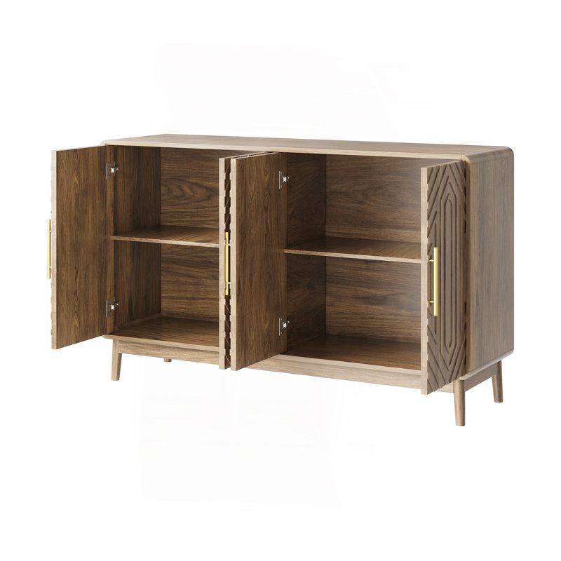 Buffet avec rangement, buffet sculpté à 4 portes, armoire d'appoint multifonctionnelle avec panneau à couches réglables pour le salon, le vestibule, le couloir, le bureau, la cuisine et la salle à manger