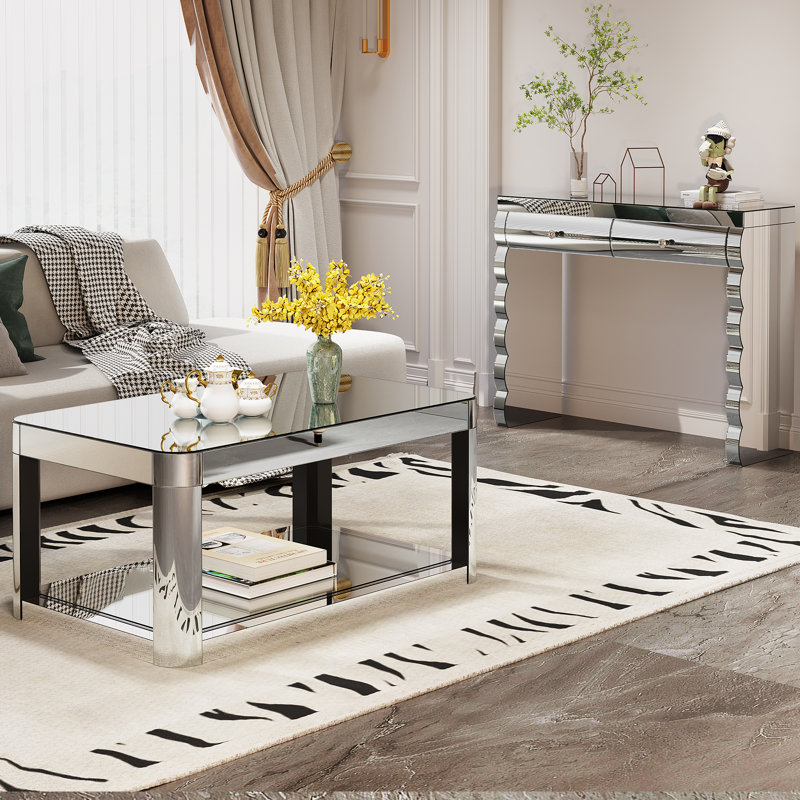 Table de coiffeuse avec miroir, console incurvée à 2 tiroirs en argent pour la chambre à coucher