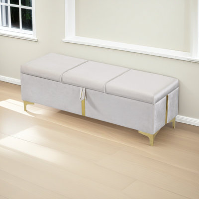 Elegant Upholstered Storage Ottoman,Storage Bench With Metal Legs For Bedroom,Living Room,Fully Assembled Except Legs,Beige