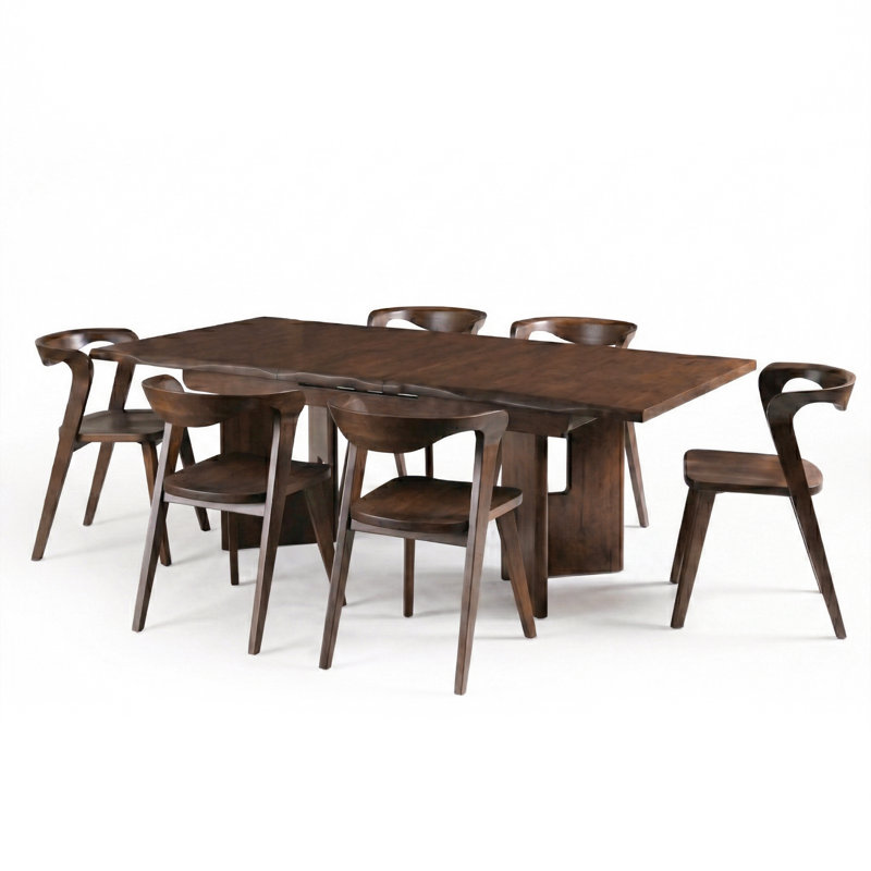 Rozella 5-Piece Solid Wood Extendable Dining Table Set With Side Chairs, 7 pièces : table, 6 chaises