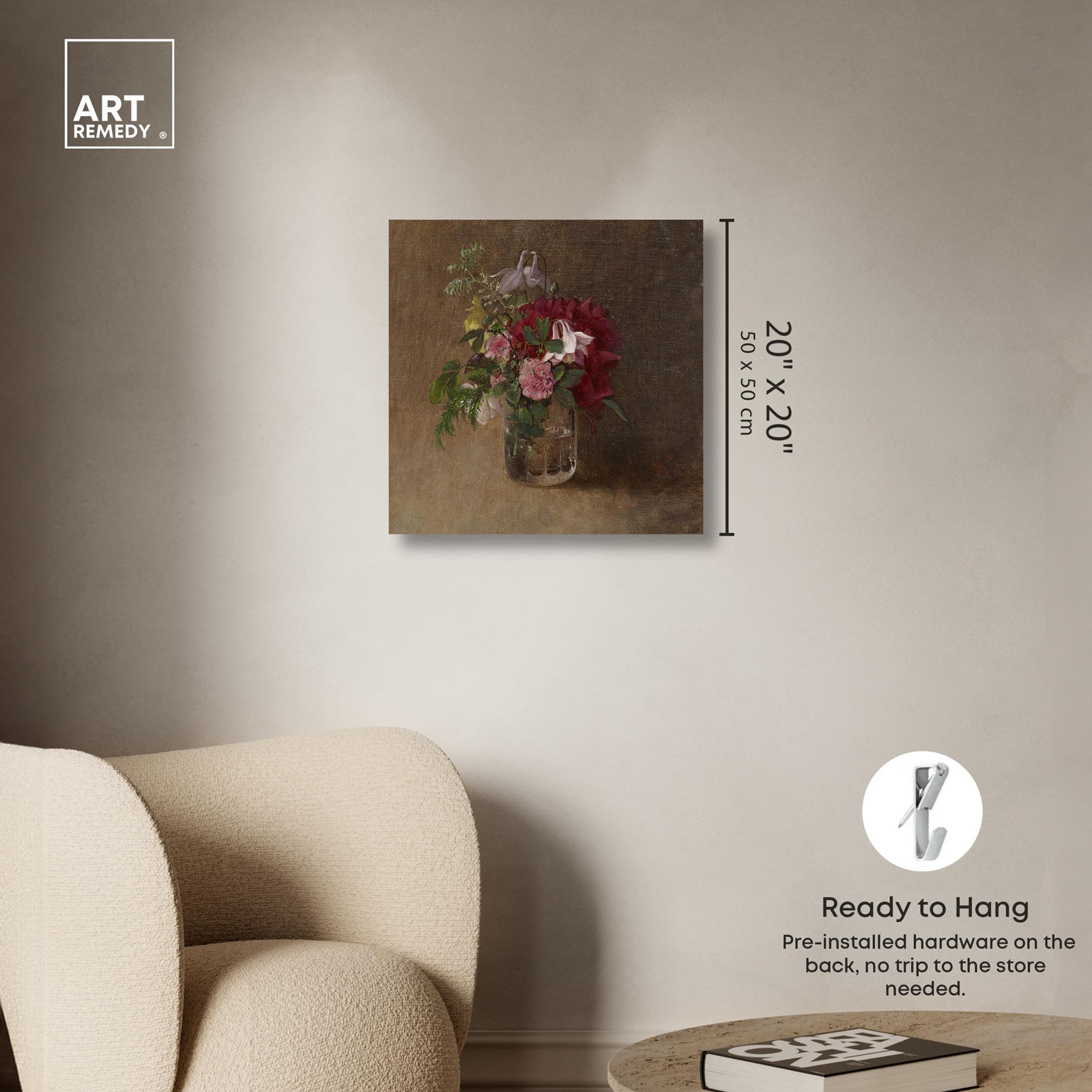Flowers in Vases "Flowers in a Glass" Print, Wrapped Canvas, 20" H x 20" W