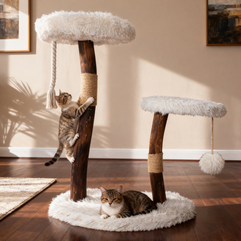 33" Shou Sugi Ban Cat Tree, Modern Cat Tower with Sisal Scratching Posts, Plush Perch, Black and Gold Pet Furniture for Indoor Cats