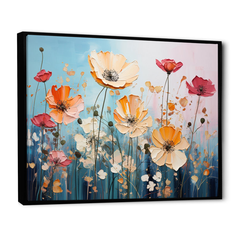 " Meadow Bliss Collage III ", 16" H x 32" W, Black Floater Framed