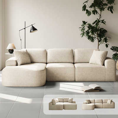 Modular Sectional Sofa with Chaise, Modern Woven Upholstery Boneless, Convertible L-Shaped Design, No Assembly Required for Living Room