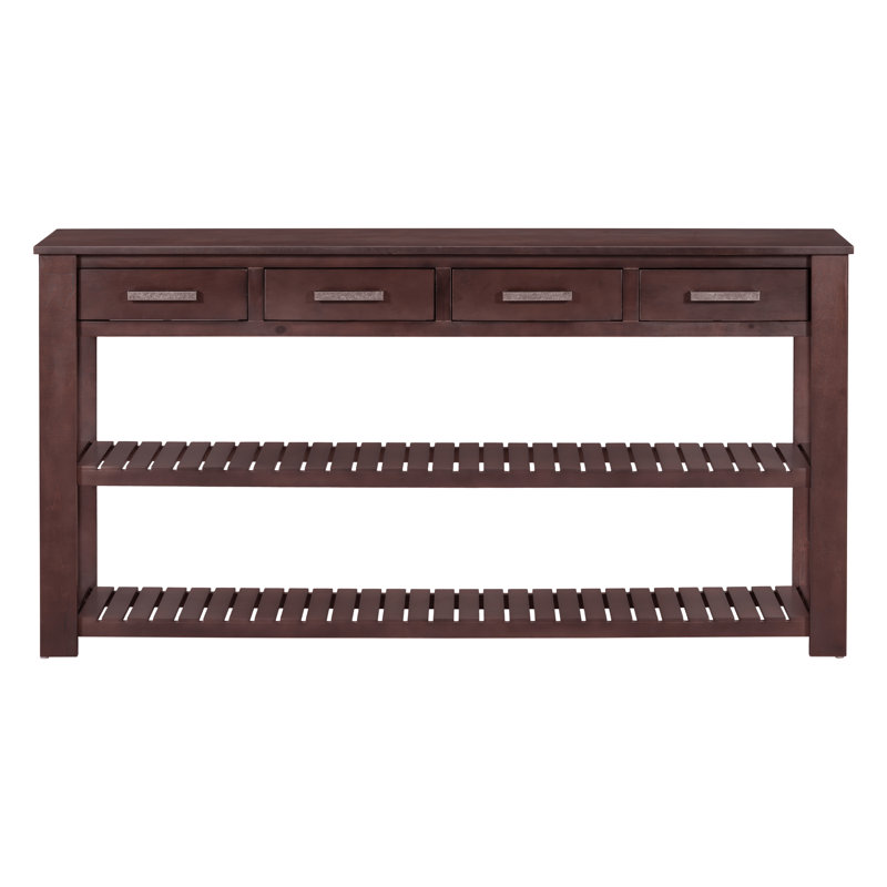  Console d'entrée avec tablettes, canapé d'appoint moderne avec rangement et design à lattes, brun