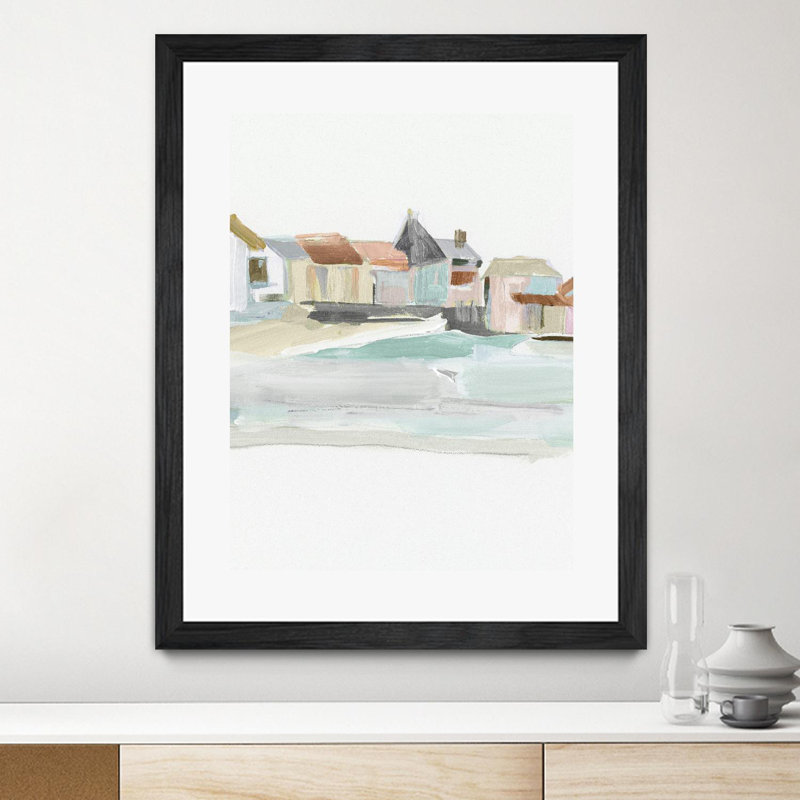 Seaside Tranquility I 30x40 Framed Canvas Art in Black