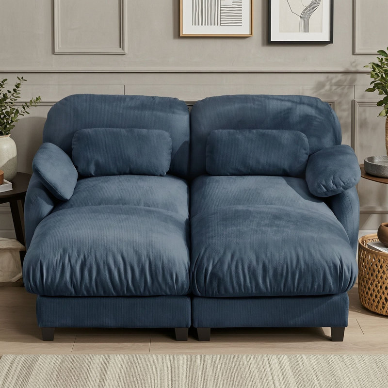 Canapé modulaire moderne rembourré avec poufs amovibles, coussins et oreillers lombaires pour salon, Bleu
