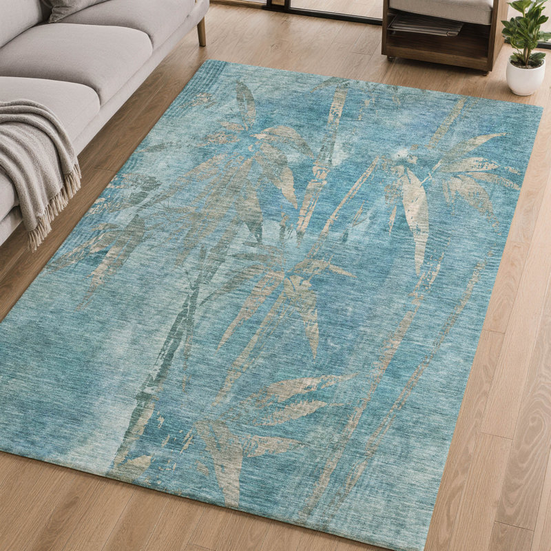 Premium Machine Washable Mayfield AMF2222 Botanical Rug, Seafoam, 2'6" x 3'10"
