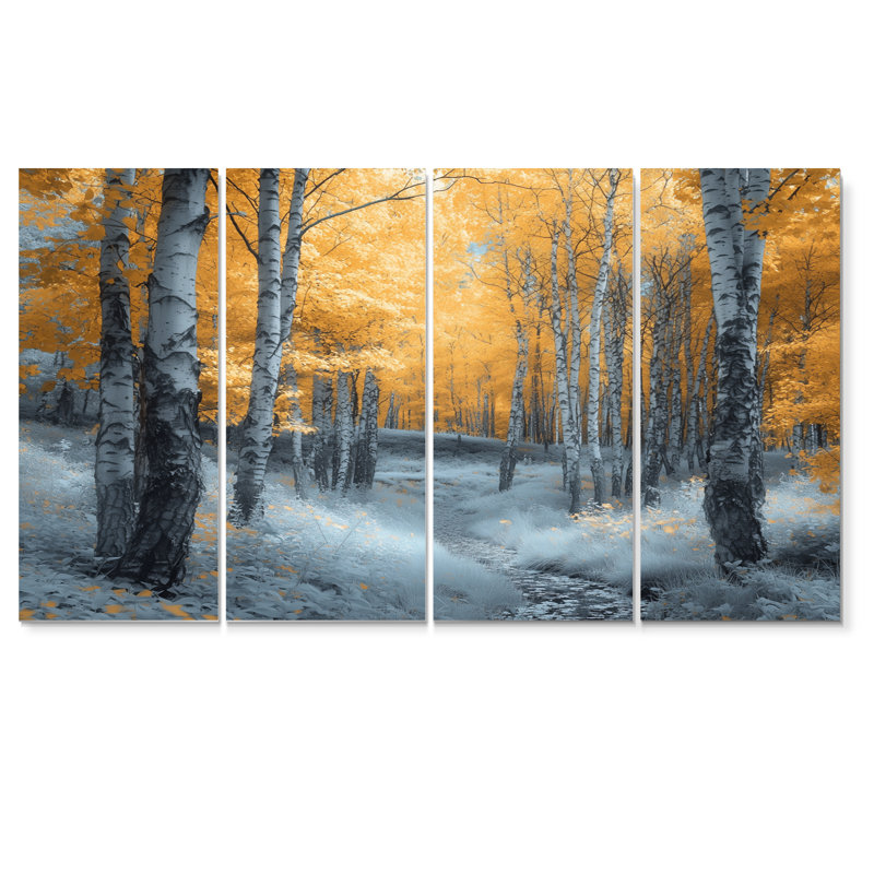 «Autumn Morning In Forest Panorama», ensemble de salon d'art mural paysage d'hiver, H 28 po x l 48 po